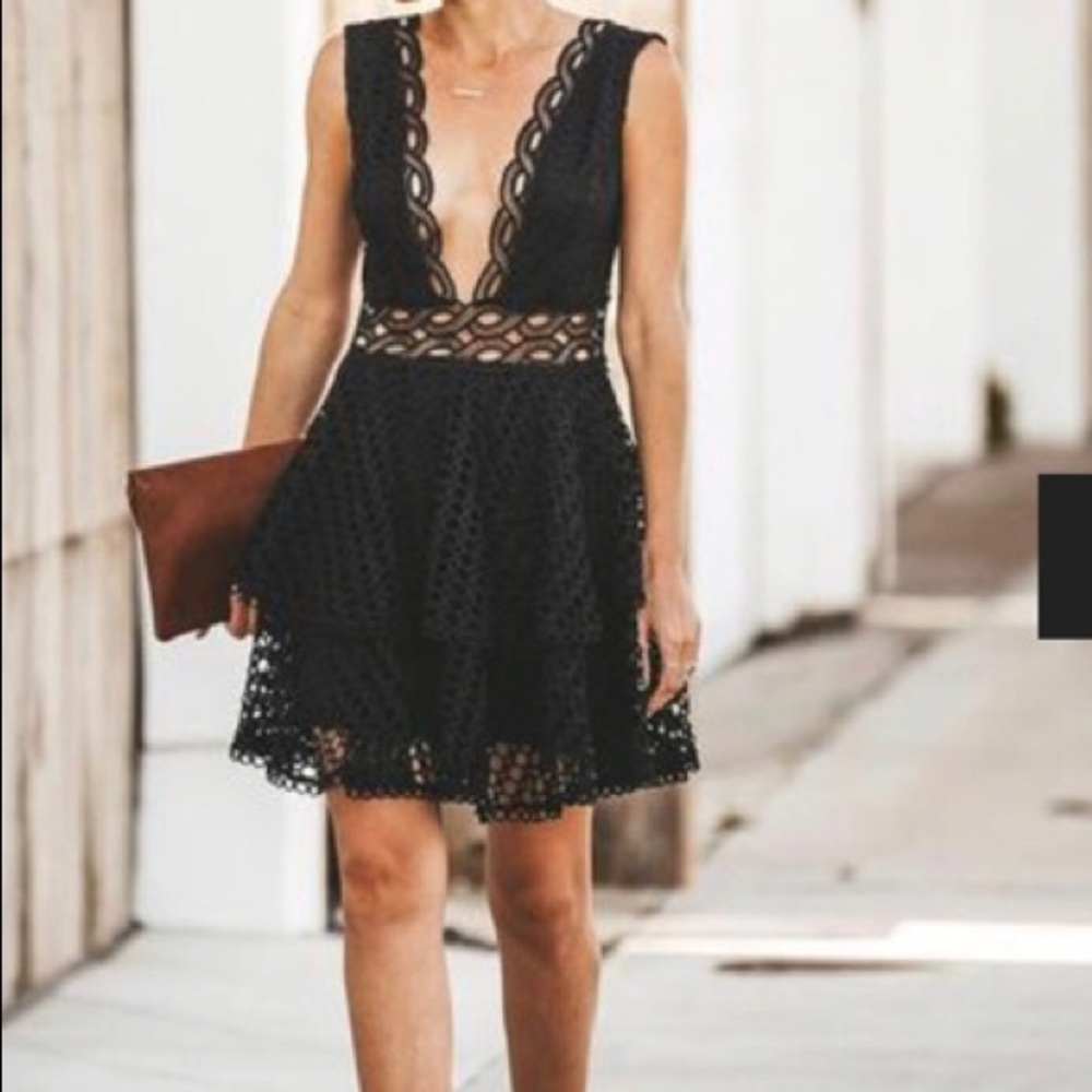 Vici Black Crochet Lace Cocktail Dress size L